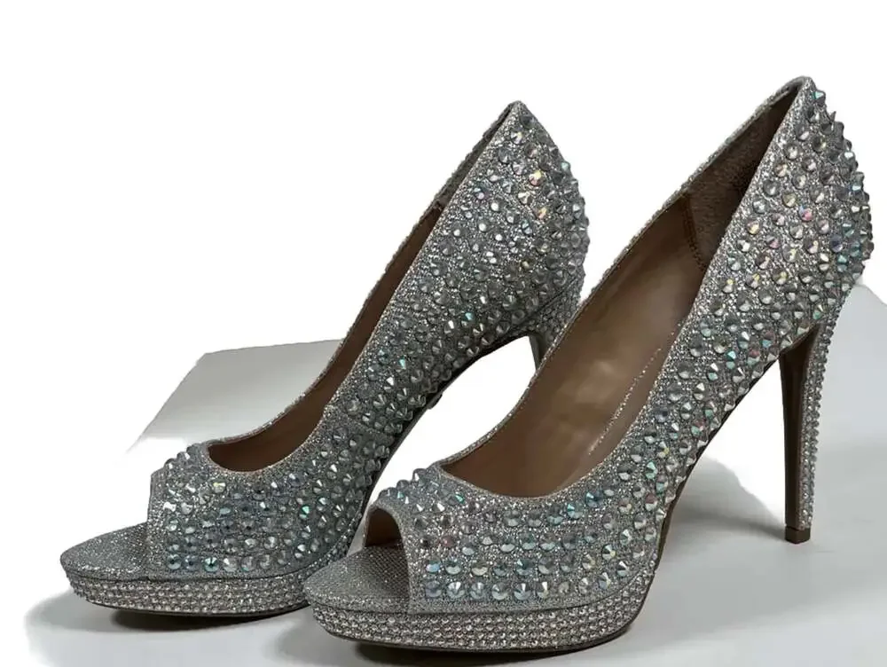 Thalia Sodi Women's Landon Silver Lurex Platform Pumps Size 10 New with Box
